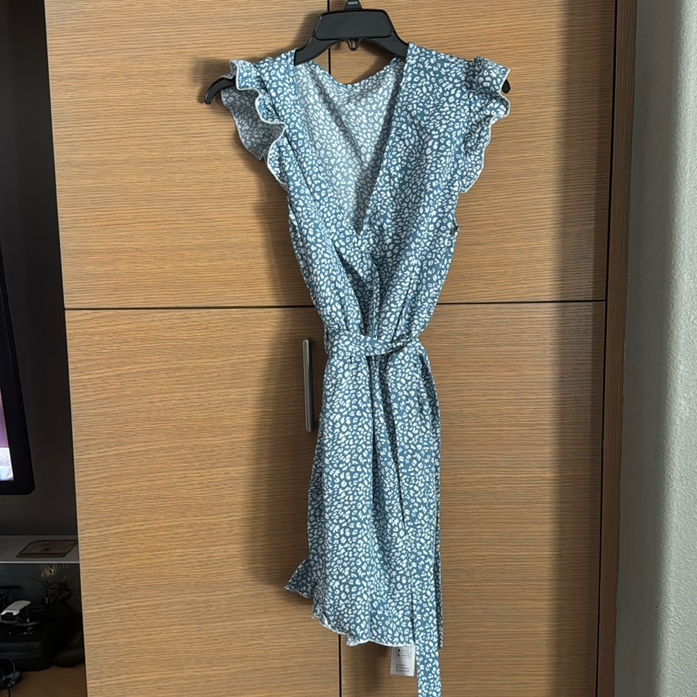Blue and white printed mini dress